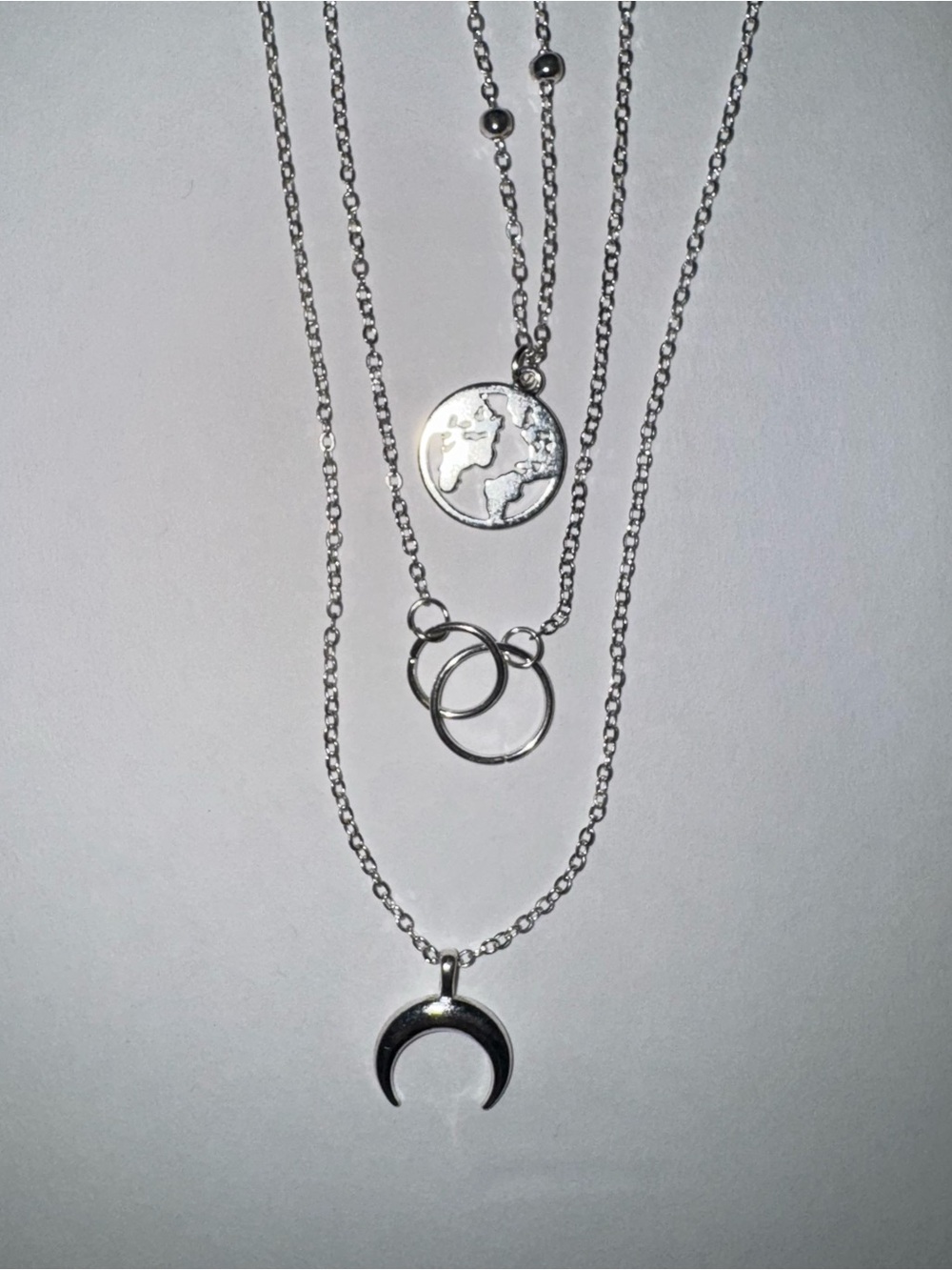 Silver Layered Crescent & Globe Pendant Necklace - Women Jewelry